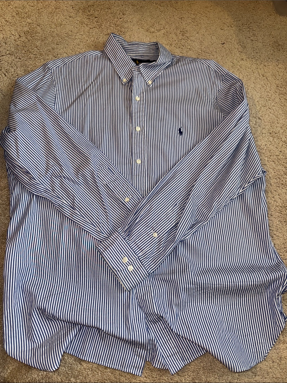 Polo by Ralph Lauren Blue & White Striped Polo Shirt with Navy Pony Logo - Picture 4 of 5